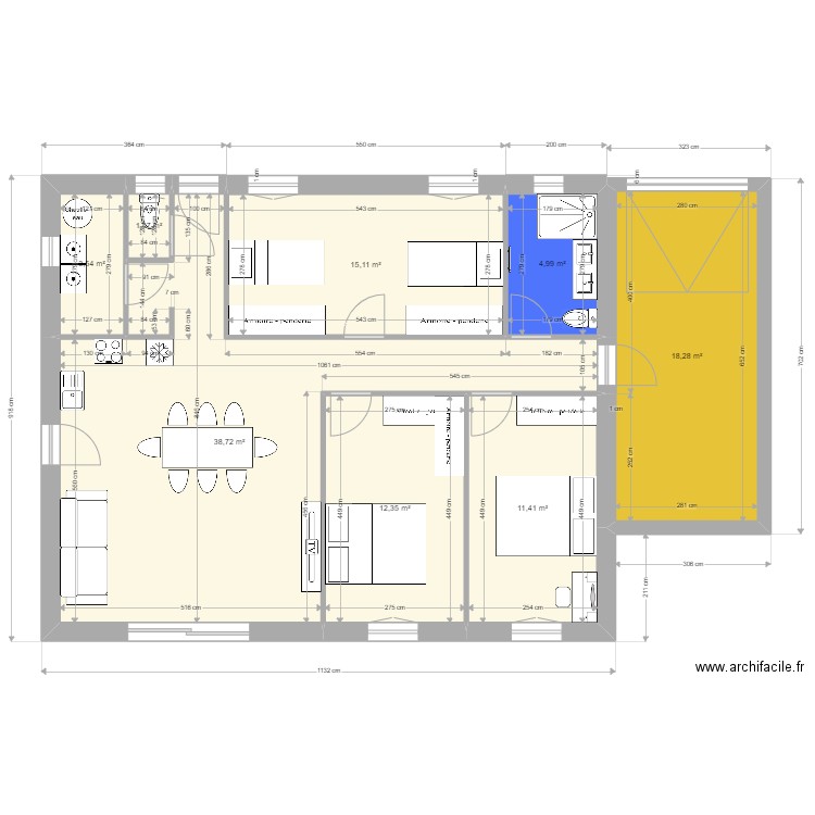 Plan 90m. Plan de 8 pièces et 105 m2