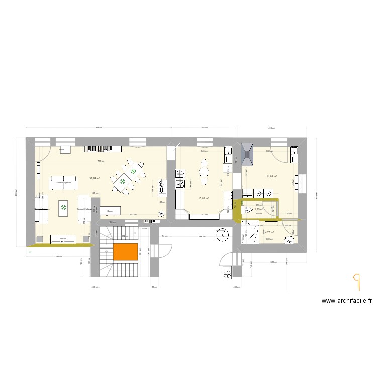 RdCreduit. Plan de 5 pièces et 73 m2