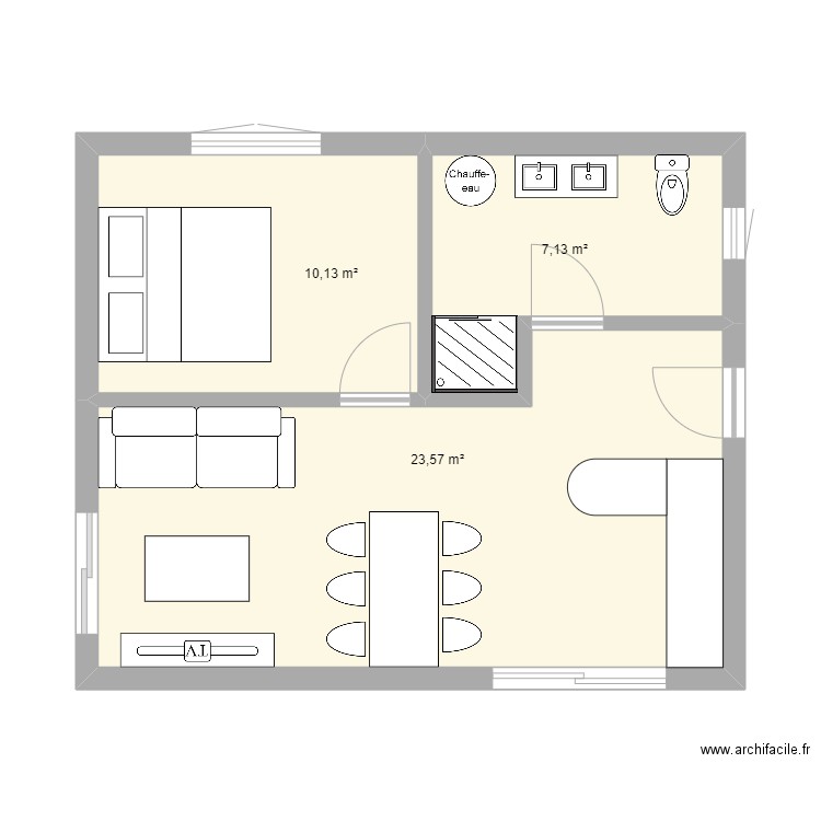 Conteneur. Plan de 3 pièces et 41 m2