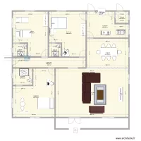 plan de 3 chambres salon avec salle &agrave; manger et cuisine 