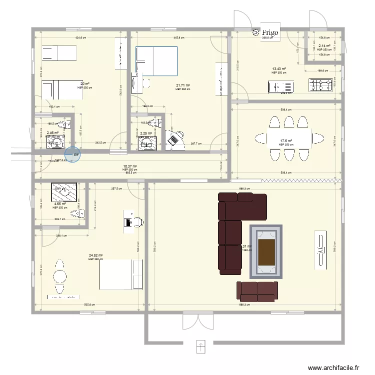 plan de 3 chambres salon avec salle &agrave; manger et cuisine . Plan de 