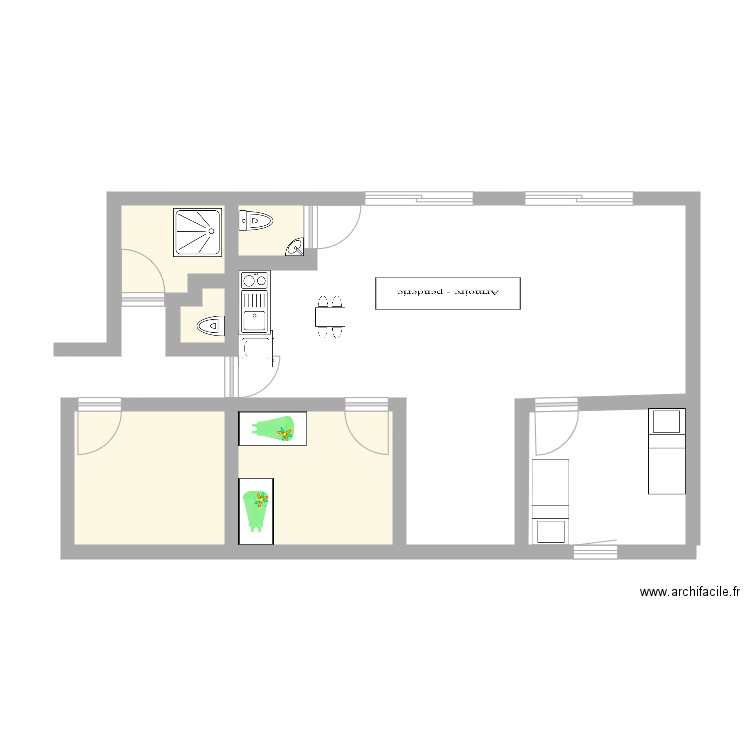 extension. Plan de 5 pièces et 19 m2