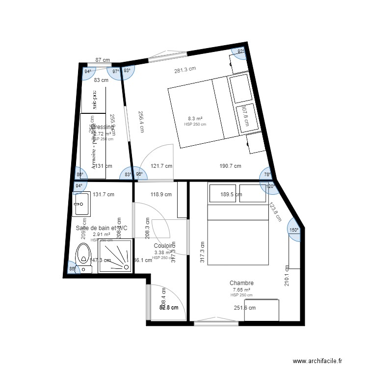 T3 LUCA R+1. Plan de 5 pièces et 25 m2