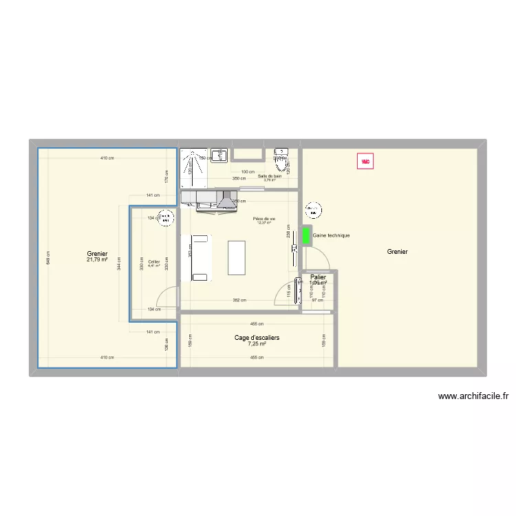 Studio grenier. Plan de 