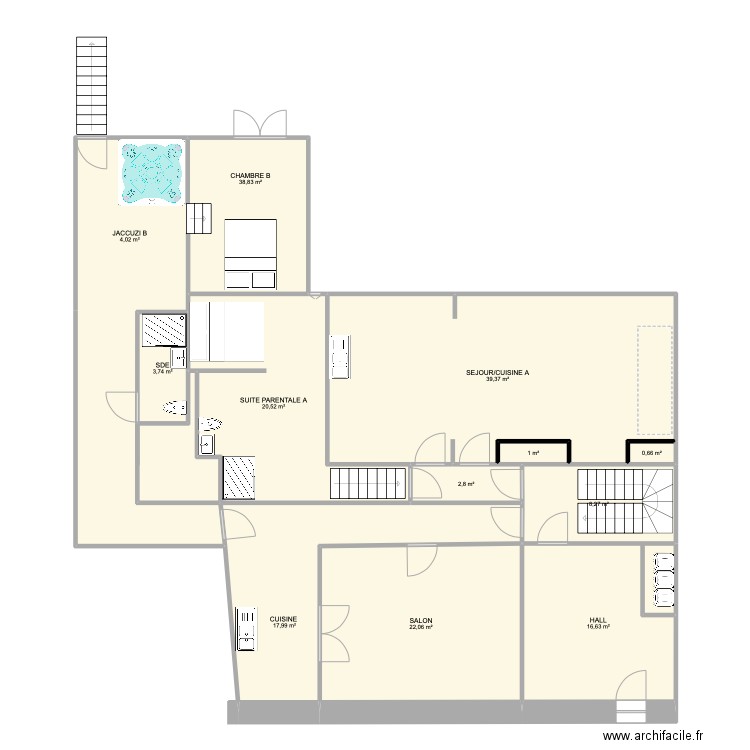  Clemenceau RDC. Plan de 12 pièces et 176 m2