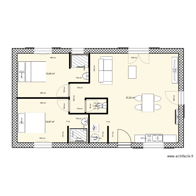 FERAUT. Plan de 4 pièces et 66 m2