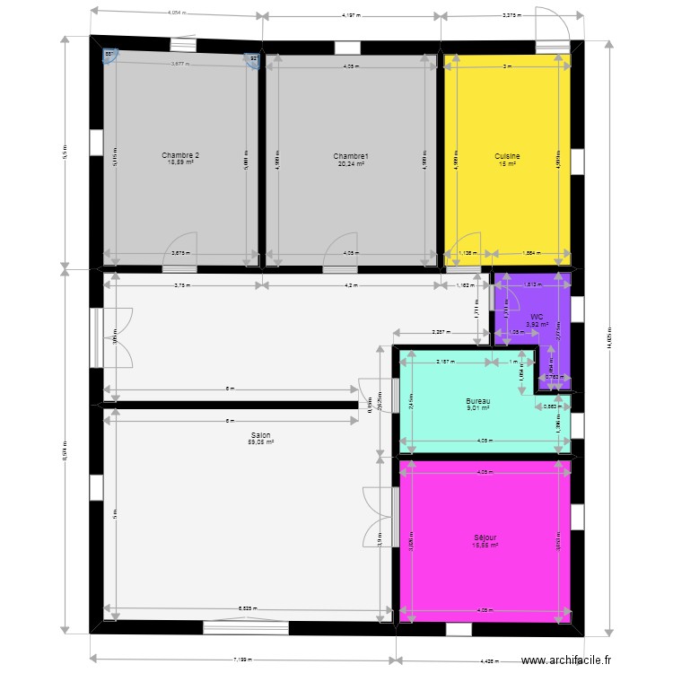 H A. Plan de 7 pièces et 141 m2