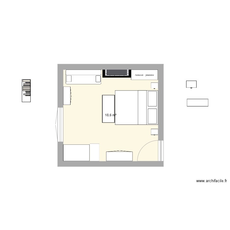 chambre parents. Plan de 1 pièce et 19 m2