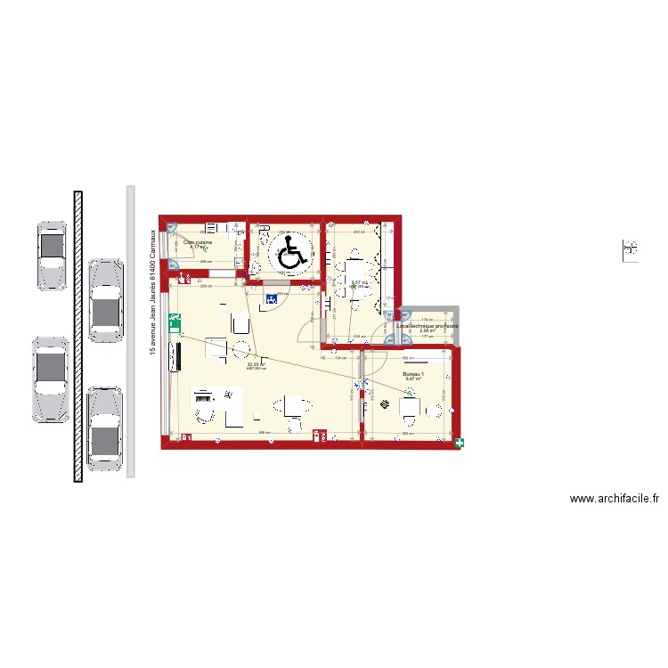 plan commerce test 33. Plan de 6 pièces et 62 m2