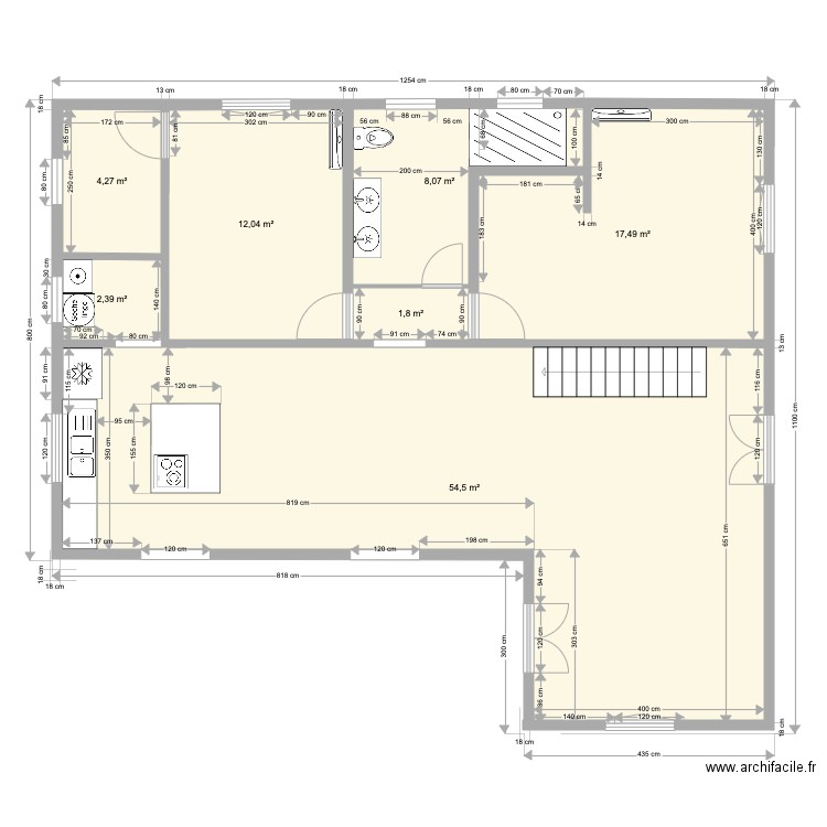 Hauteur Lezarde DP. Plan de 7 pièces et 101 m2