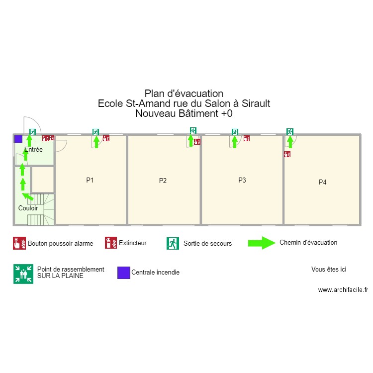 Ecole St Amand Salon nouveau bâtiment rez de chaussée. Plan de 7 pièces et 181 m2