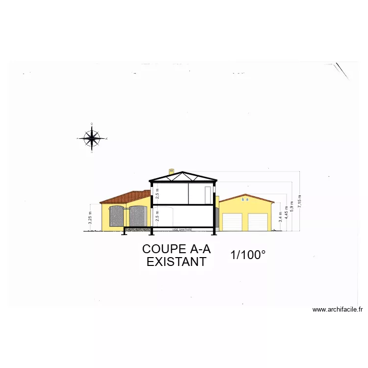 Gorguette Coupe A-A existant. Plan de 