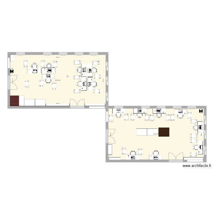 Bureau Saisie V3. Plan de 2 pièces et 125 m2