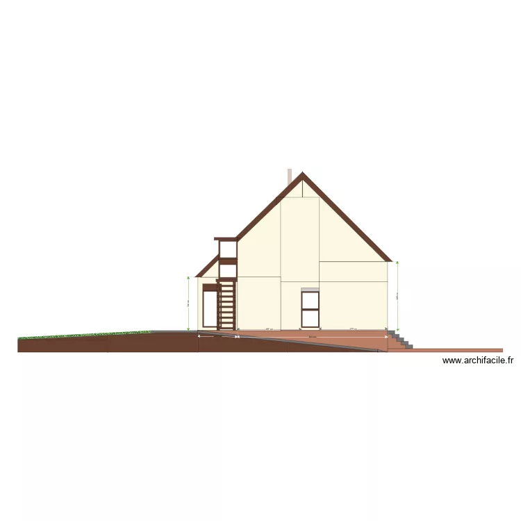 Fa&ccedil;ade Sud apr&egrave;s sans fenetre triangle. Plan de 