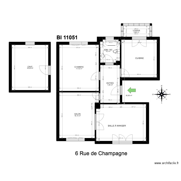 BI 11051. Plan de 11 pièces et 95 m2