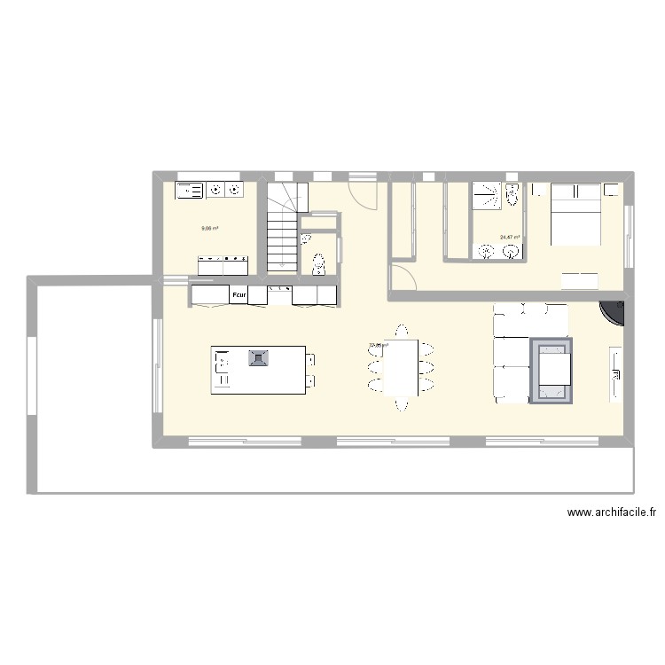 Maison Béton. Plan de 3 pièces et 111 m2