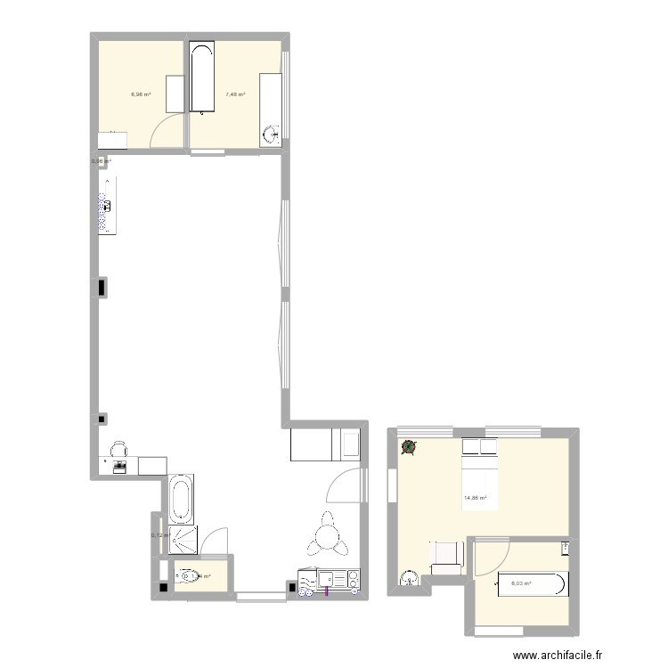 Balneo 2 wc. Plan de 11 pièces et 37 m2