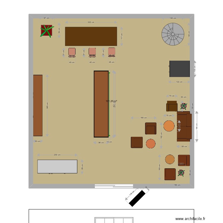 café marketing. Plan de 1 pièce et 101 m2