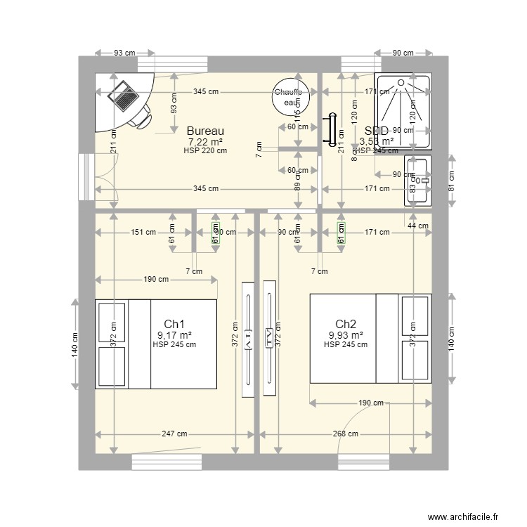 Papa Cécile. Plan de 4 pièces et 30 m2