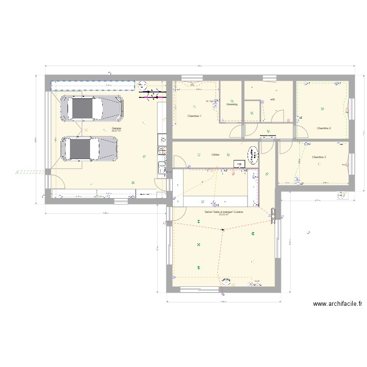 Electricité. Plan de 10 pièces et 172 m2