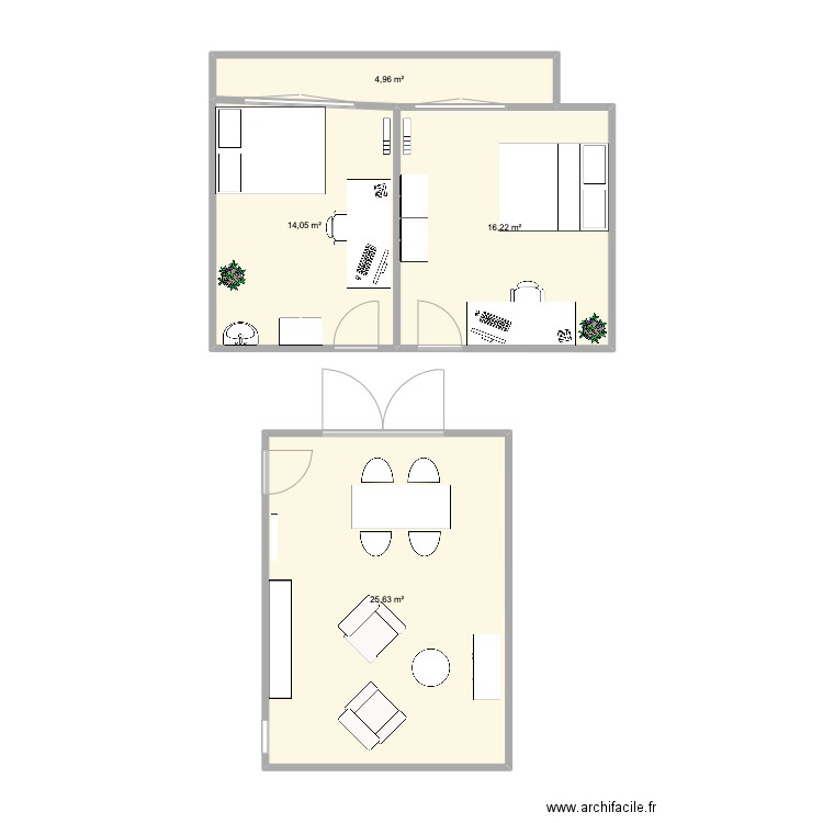 Liège V1. Plan de 4 pièces et 61 m2