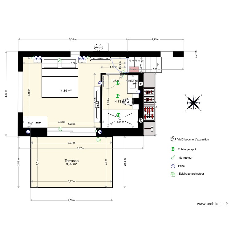 Extension Garage Cavalaire V6 Ter. Plan de 3 pièces et 29 m2