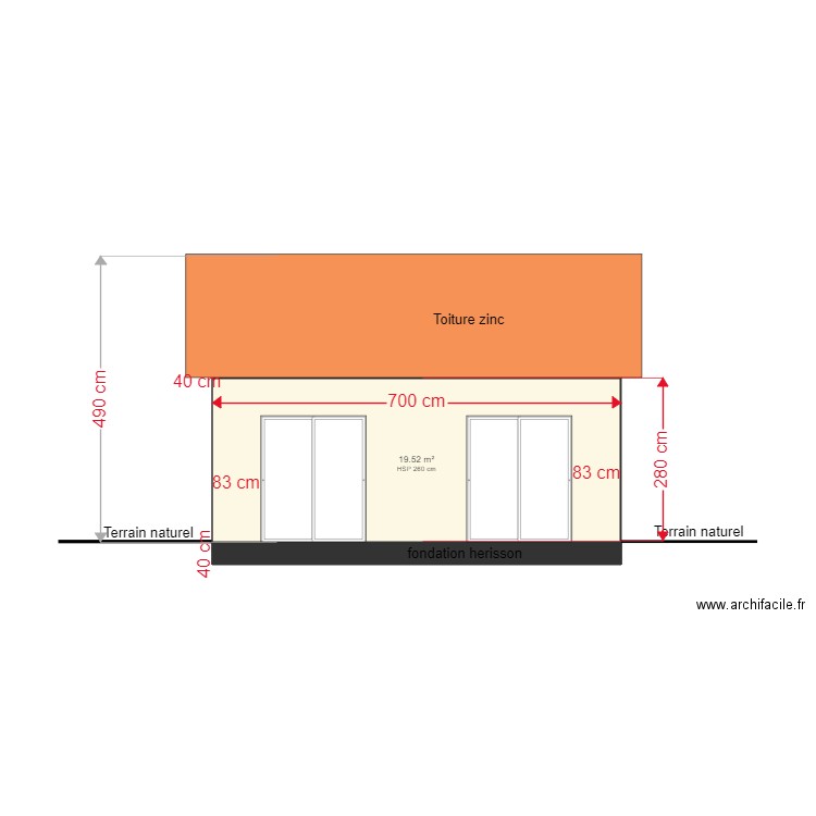 plan terrain naturel facade ouest. Plan de 0 pièce et 0 m2