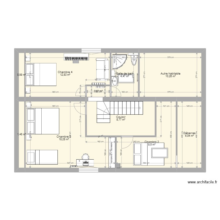 Anglet étage BIS. Plan de 10 pièces et 74 m2