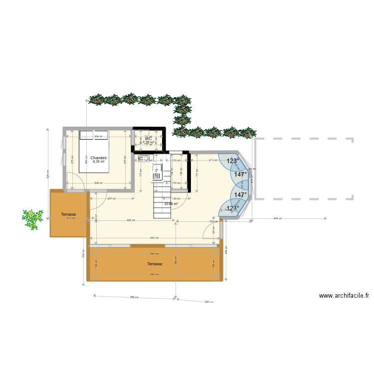 Chalet chambre gauche. Plan de 10 pièces et 75 m2