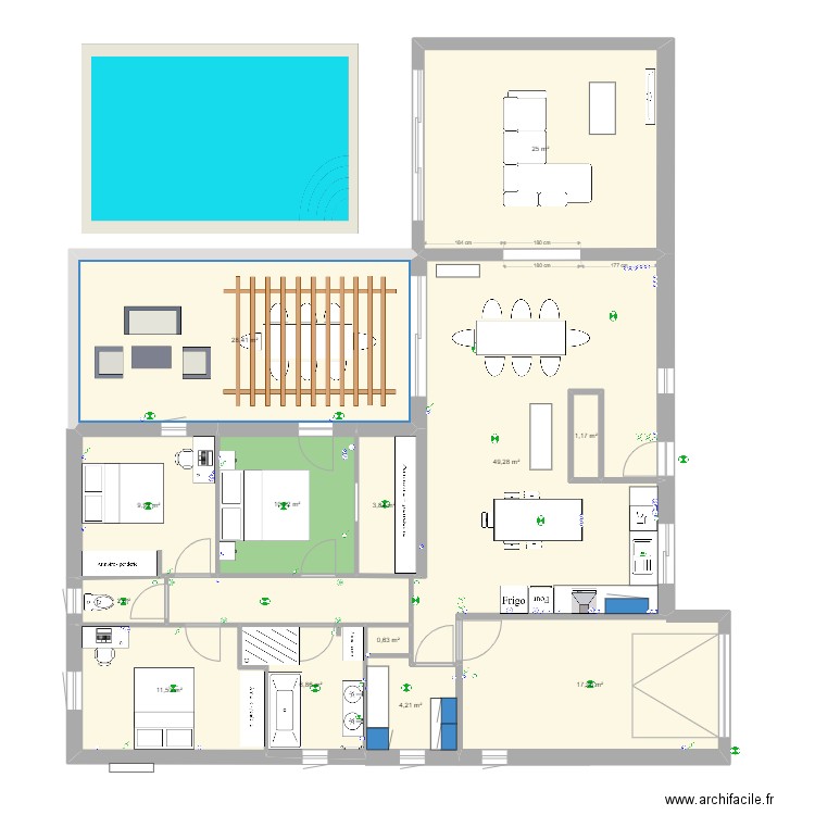 maison L3 elec. Plan de 13 pièces et 171 m2