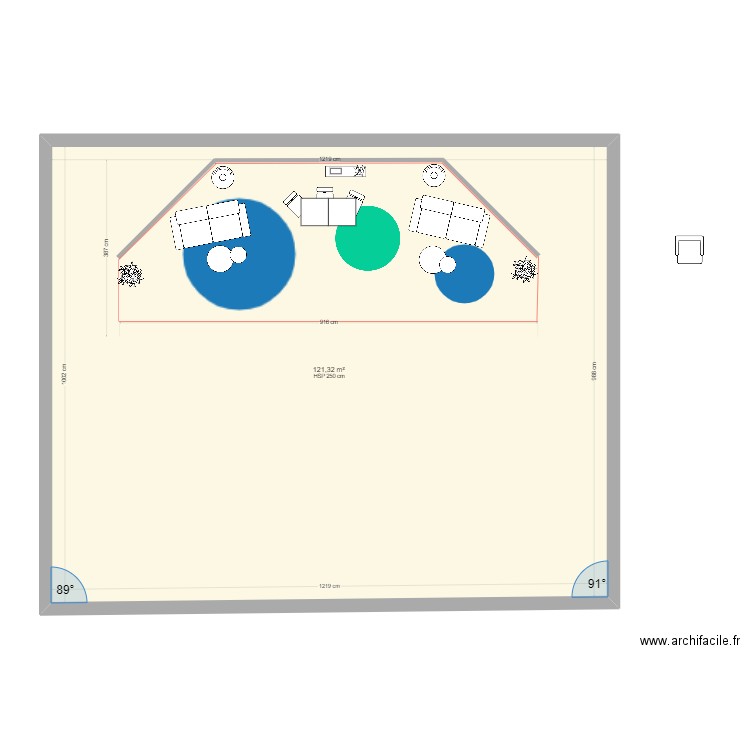 Banque Pop  fauteuil 3. Plan de 1 pièce et 121 m2