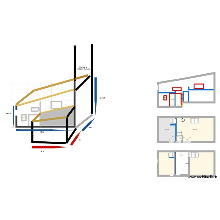 profil hangar. Plan de 6 pièces et 72 m2