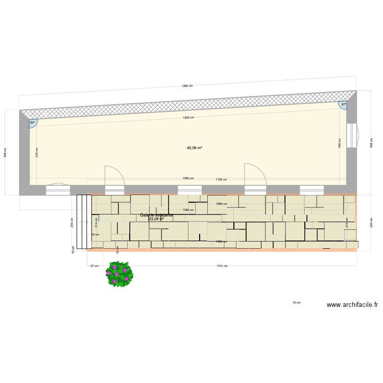 Galerie Montisbrand calepinage. Plan de 2 pièces et 63 m2