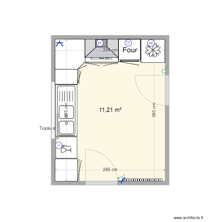 CUISINE actuelle. Plan de 1 pièce et 11 m2