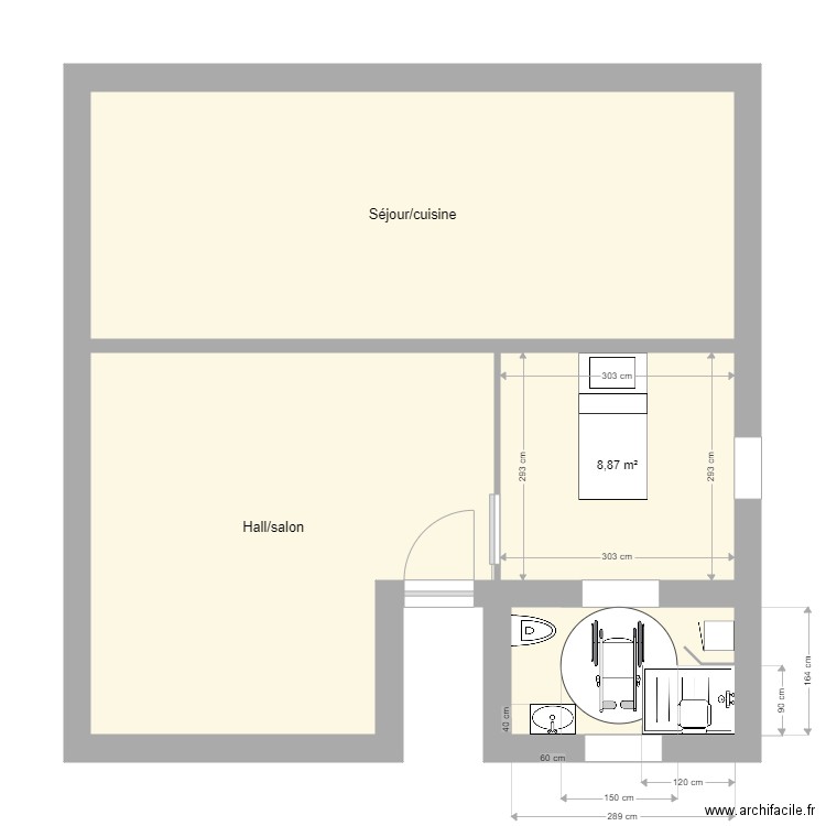 plan après travaux DE. Plan de 4 pièces et 63 m2