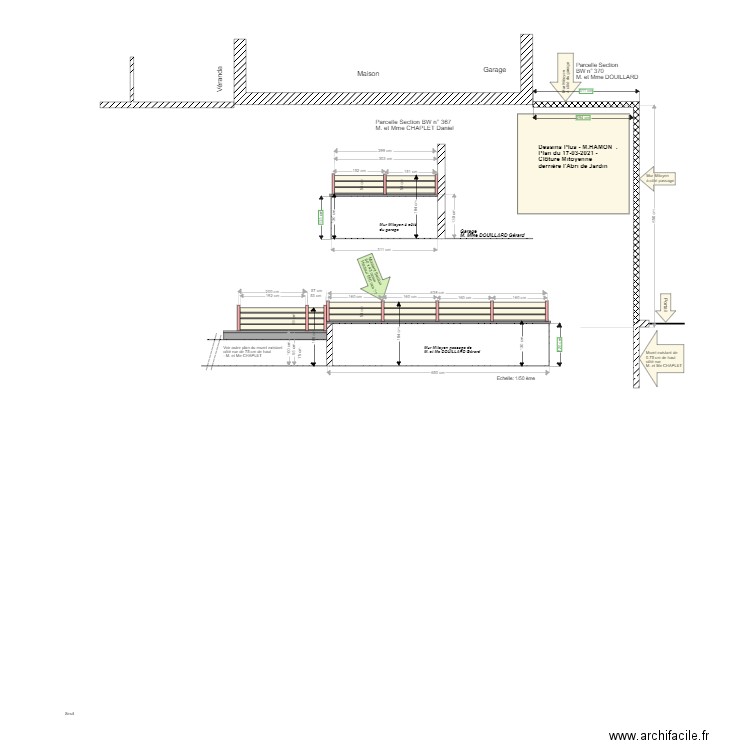 Dessins Plus Clôture mitoyenne côté abri de jardin. Plan de 0 pièce et 0 m2