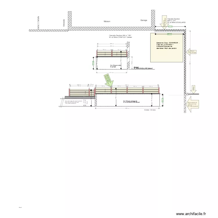 Dessins Plus Cl&ocirc;ture mitoyenne c&ocirc;t&eacute; abri de jardin. Plan de 