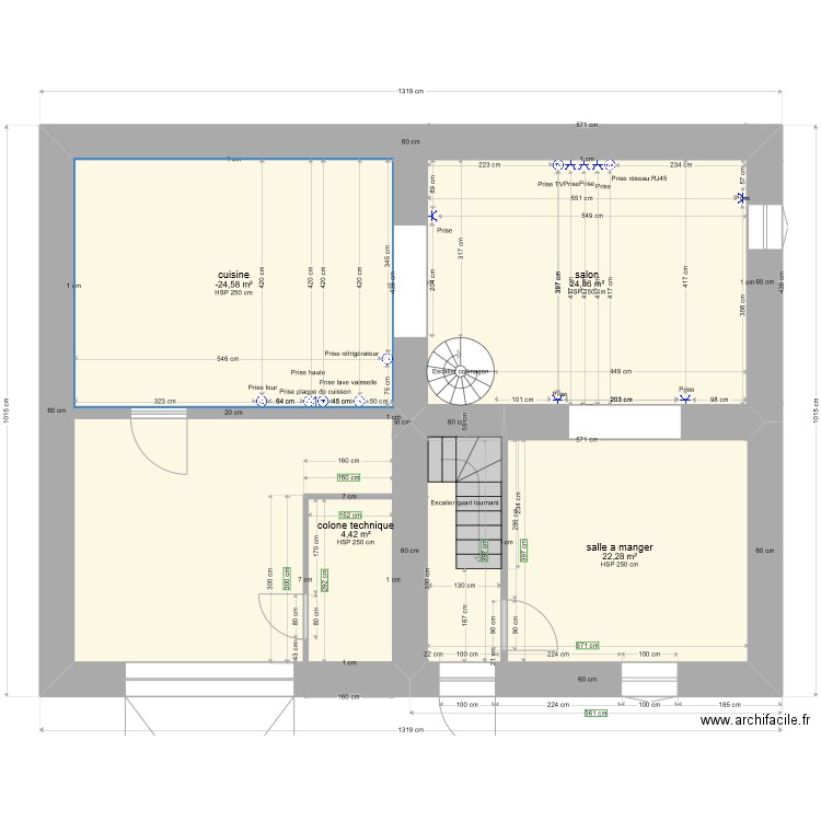 PROJET LACAUNE RDC gabi1 ELEC. Plan de 4 pièces et 77 m2