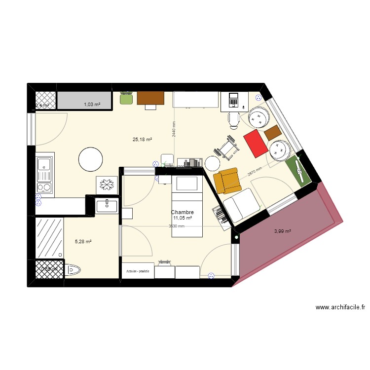 Appartement GIRANDIERES Meubles - OPTION 6. Plan de 7 pièces et 47 m2