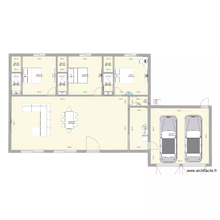 Maison sans studio ni couloir. Plan de 