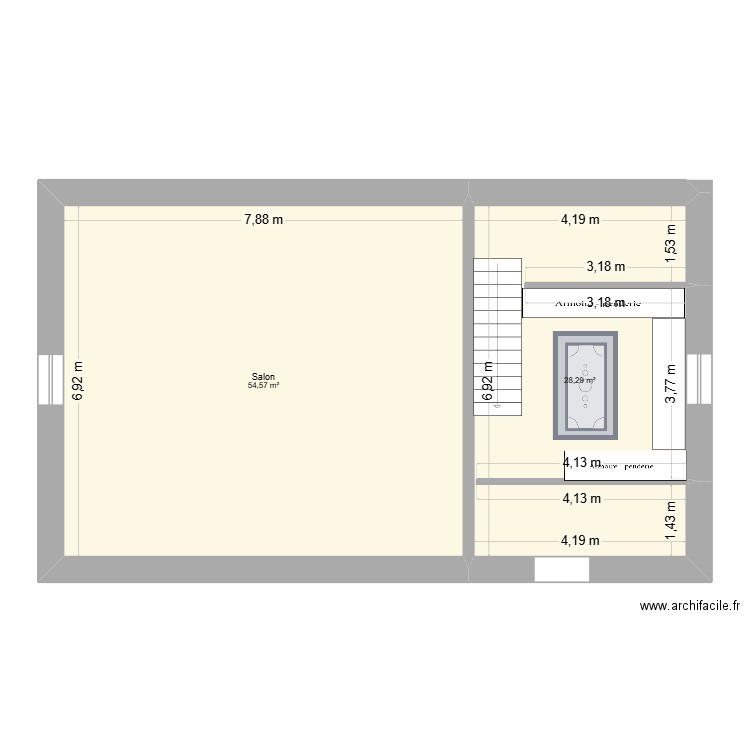 Maison rectangle 2d - Mezzanine. Plan de 2 pièces et 83 m2