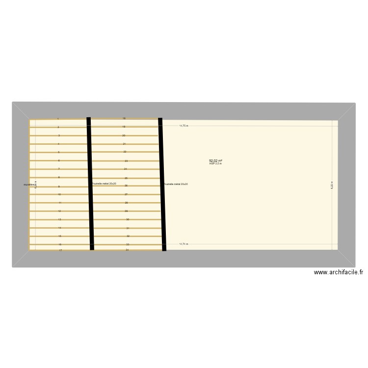 Nico-Emilie-plan solivage R+2 5/12/25. Plan de 15 pièces et 291 m2