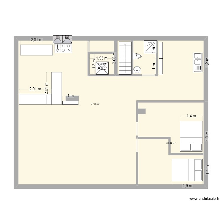 CUISINE AMÉNAGEMENT. Plan de 3 pièces et 104 m2