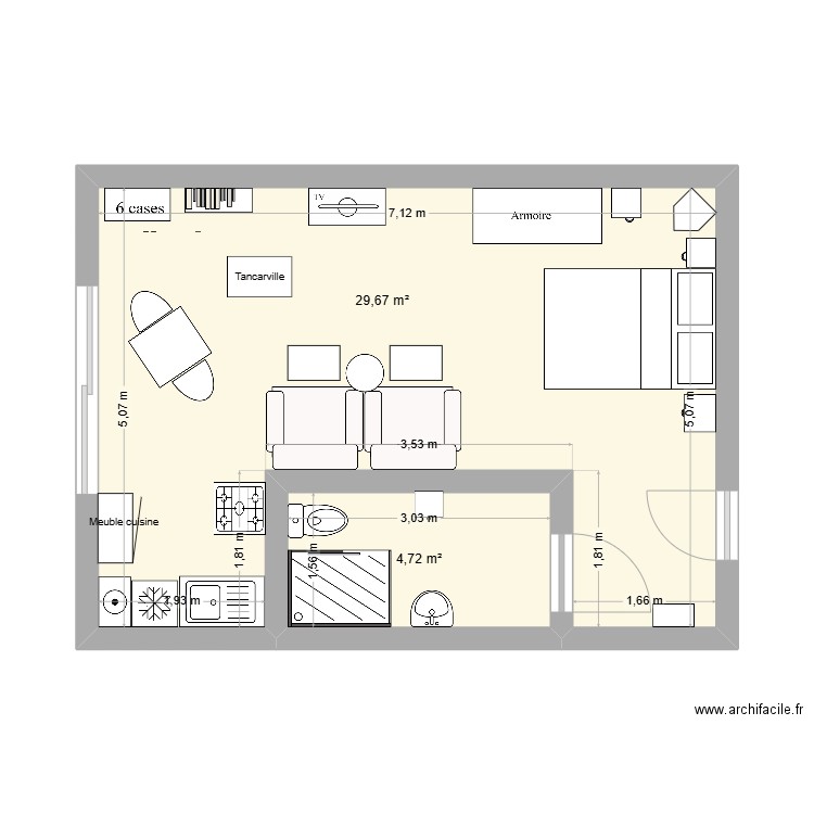 Appart 2. Plan de 2 pièces et 34 m2