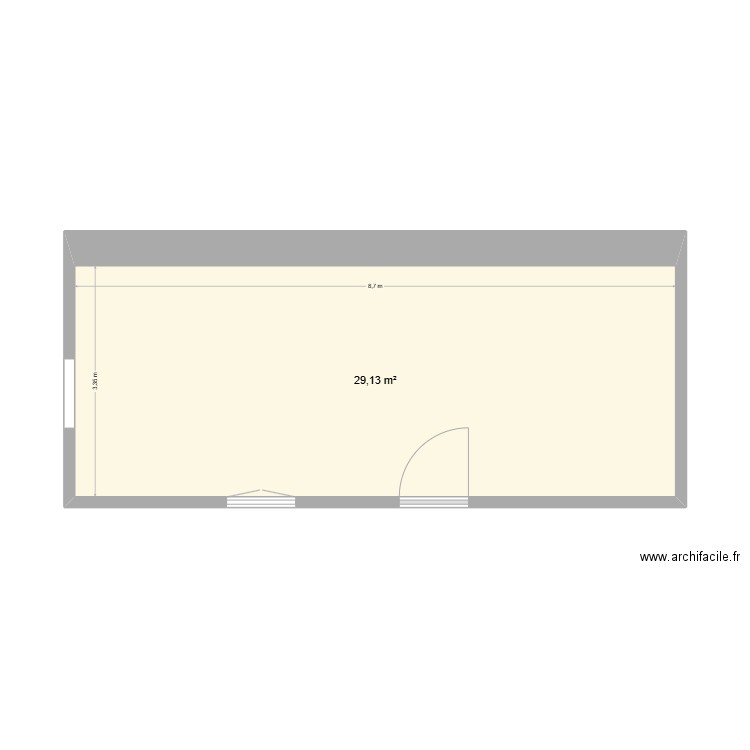 vue dessus. Plan de 1 pièce et 29 m2