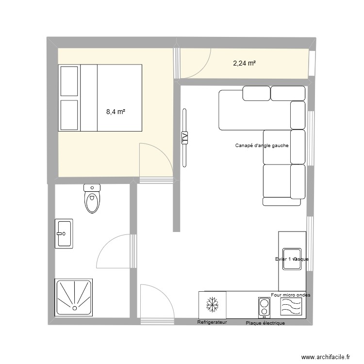 NAJIB V1. Plan de 2 pièces et 11 m2