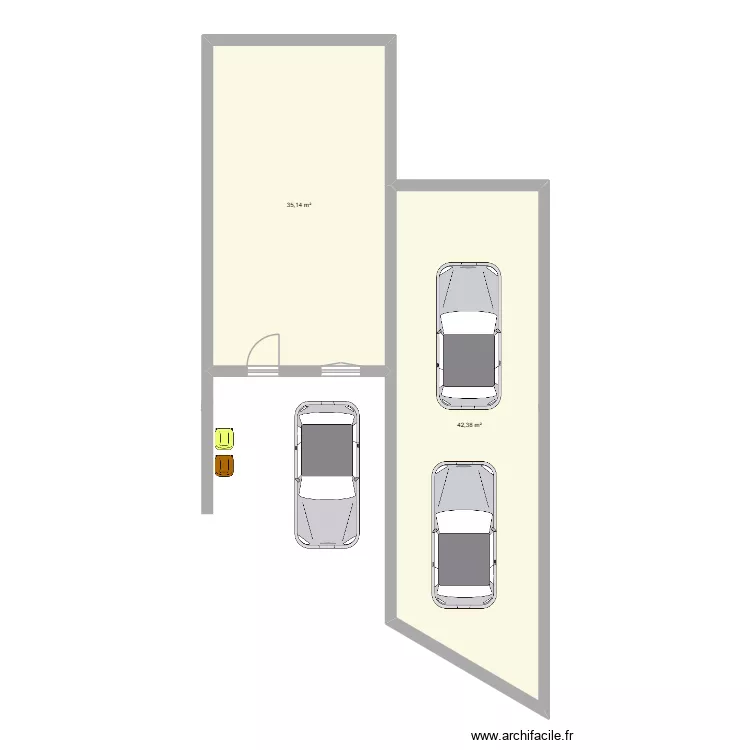 T2 et garages. Plan de 4  et 76 m²