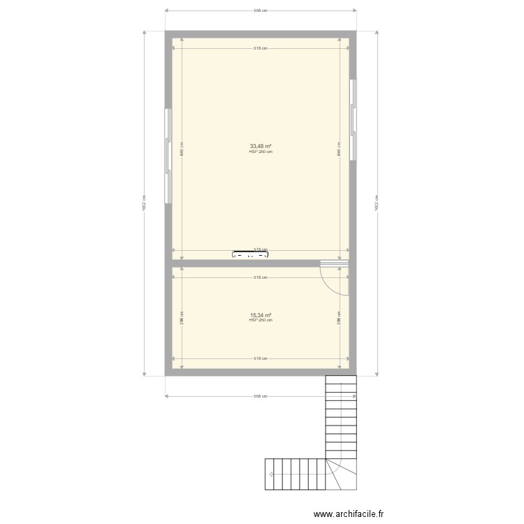 LOT 1 Etage2. Plan de 2 pièces et 49 m2