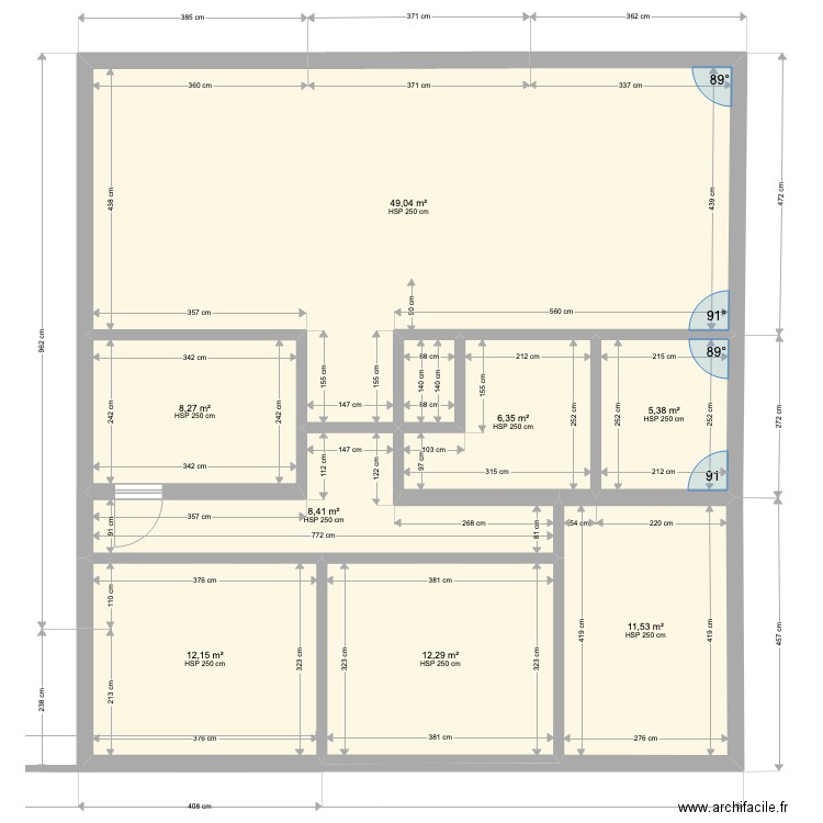 37 fin. Plan de 9 pièces et 115 m2