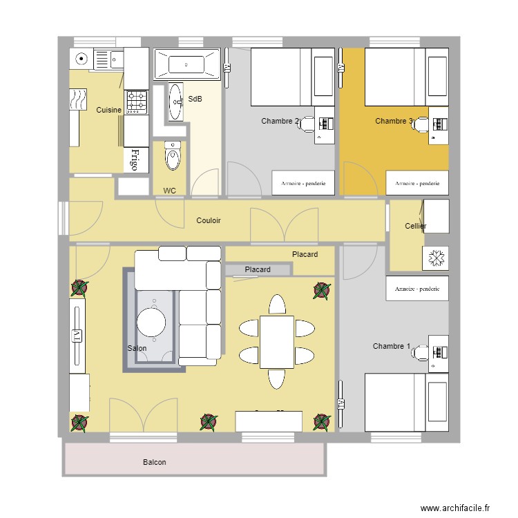 Gab pierre meublé. Plan de 14 pièces et 82 m2